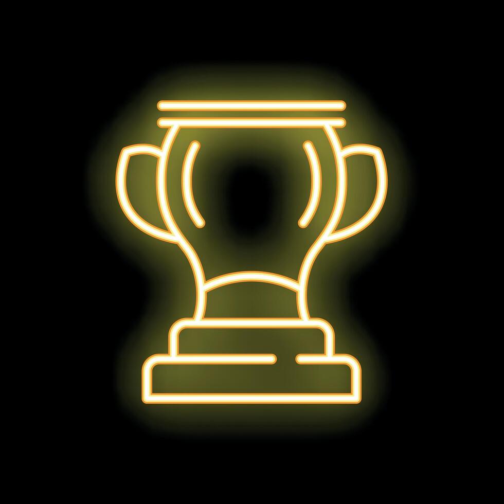 Glowing neon trophy celebrating victory on black background vector