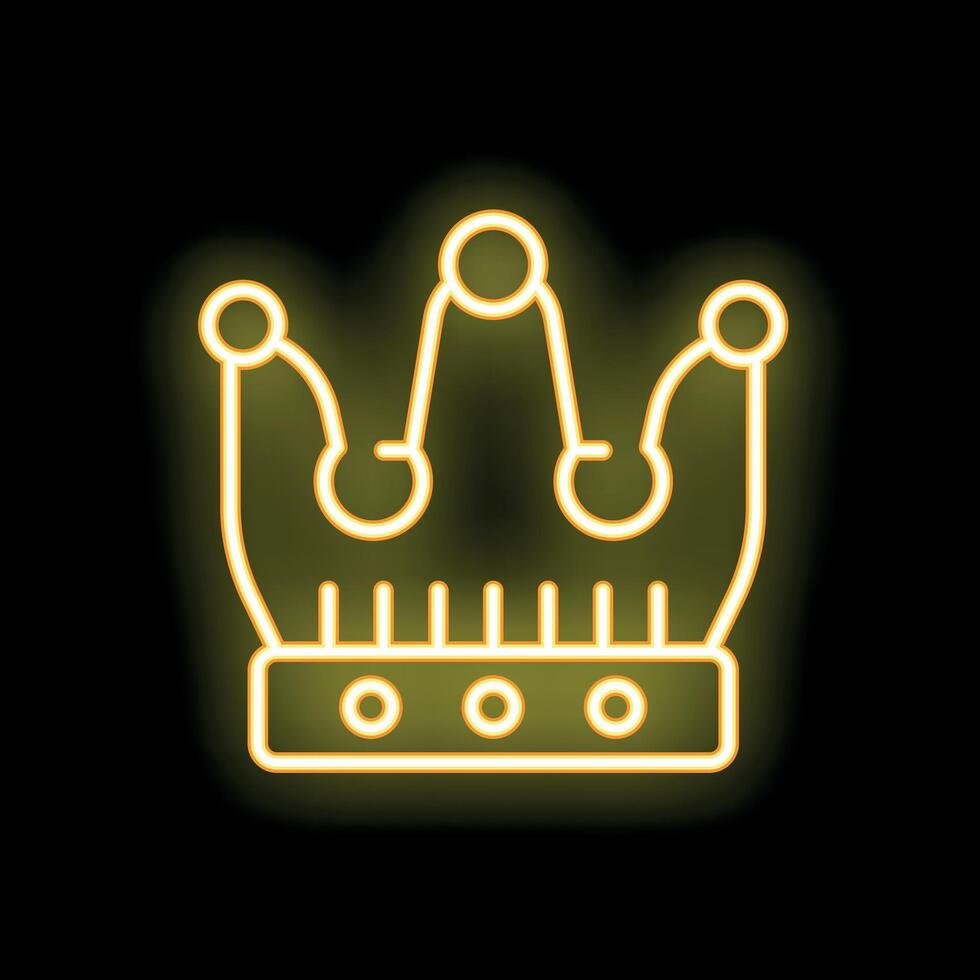 Yellow neon sign depicting a crown glowing in the dark vector