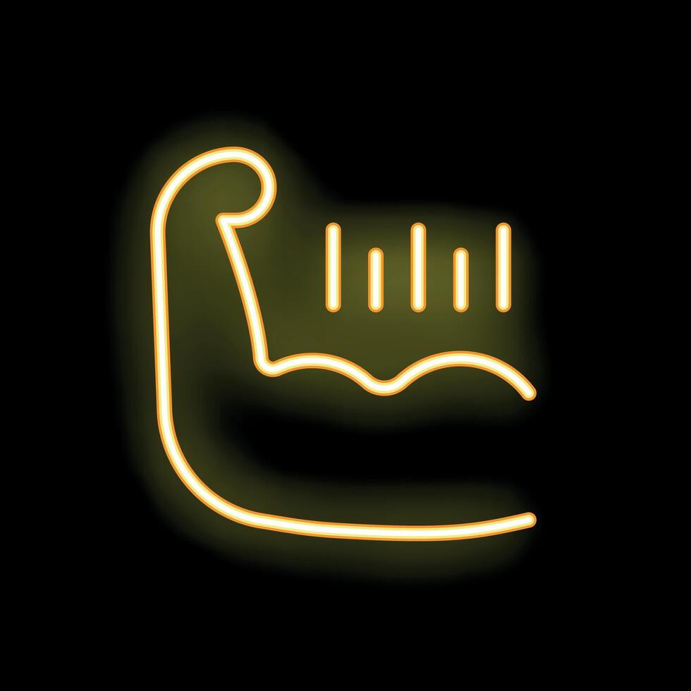 Neon sign showing bicep muscle flexing with strength meter vector