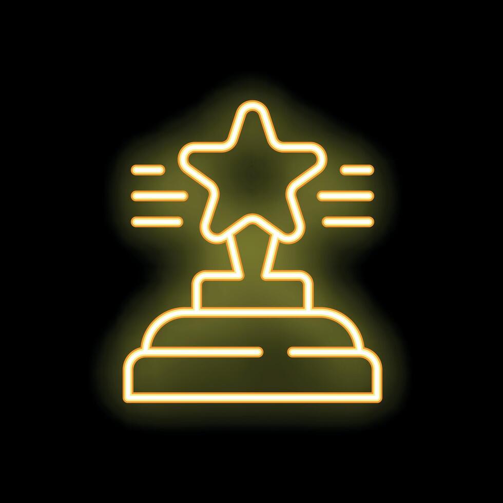 Neon sign depicting a trophy with a star for success and achievement vector