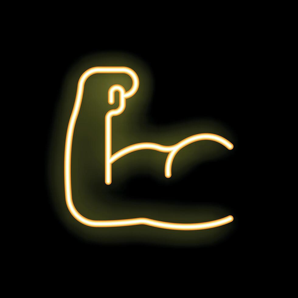 Neon yellow strong arm showing muscles icon vector