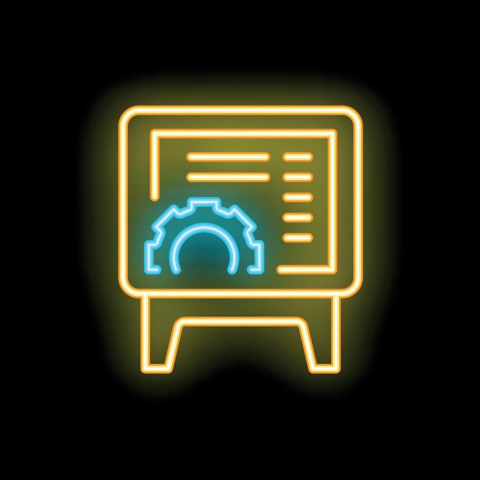 Neon icon of planning board with gear for project management and engineering vector