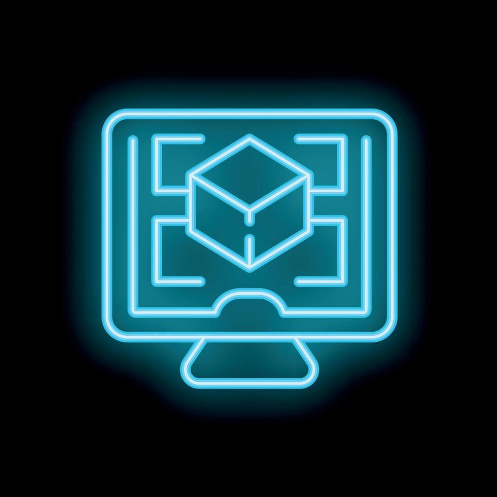 Computer showing augmented reality projection neon light style icon vector