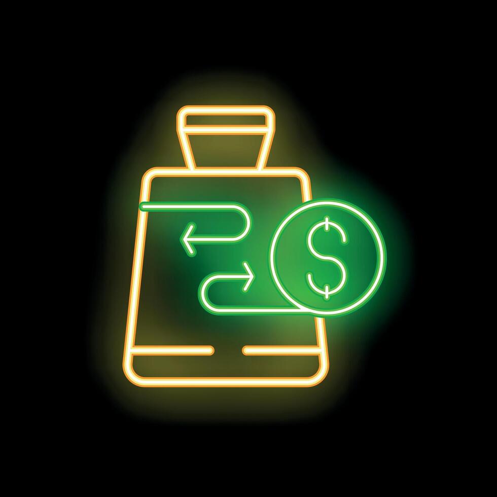 Neon icon of smartphone showing money transferring process vector