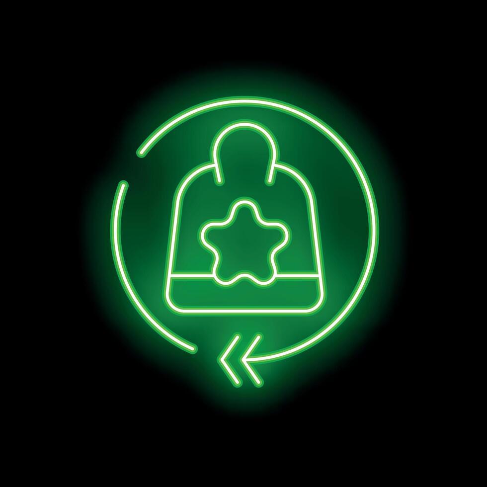 Neon green icon of a baby bib surrounded by circular arrows representing recycling vector