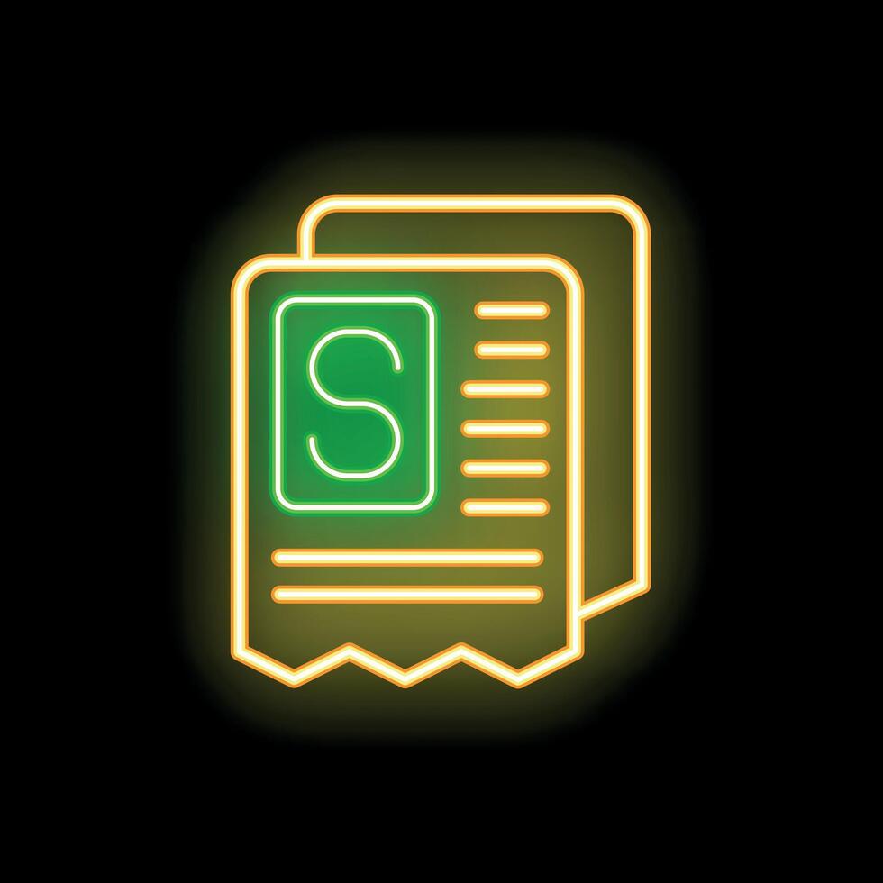 Neon icon of two documents with letter s on black background vector