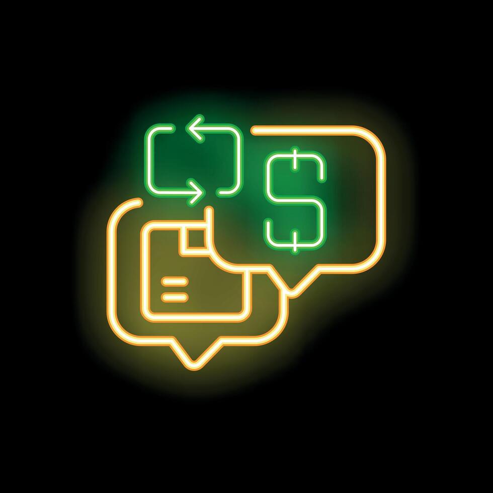 Neon icon representing cashflow with document and money transferring in speech bubbles vector