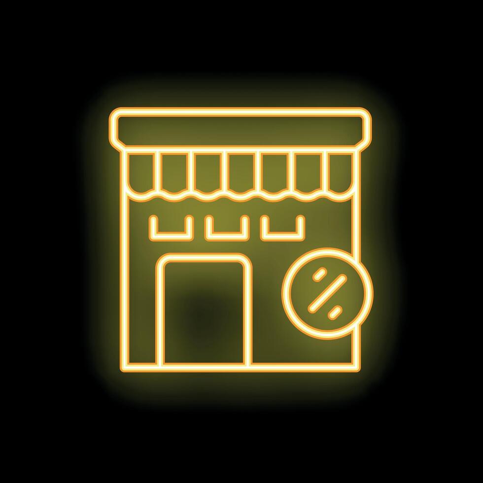 Neon sign showing shop offering discounts with percentage symbol vector