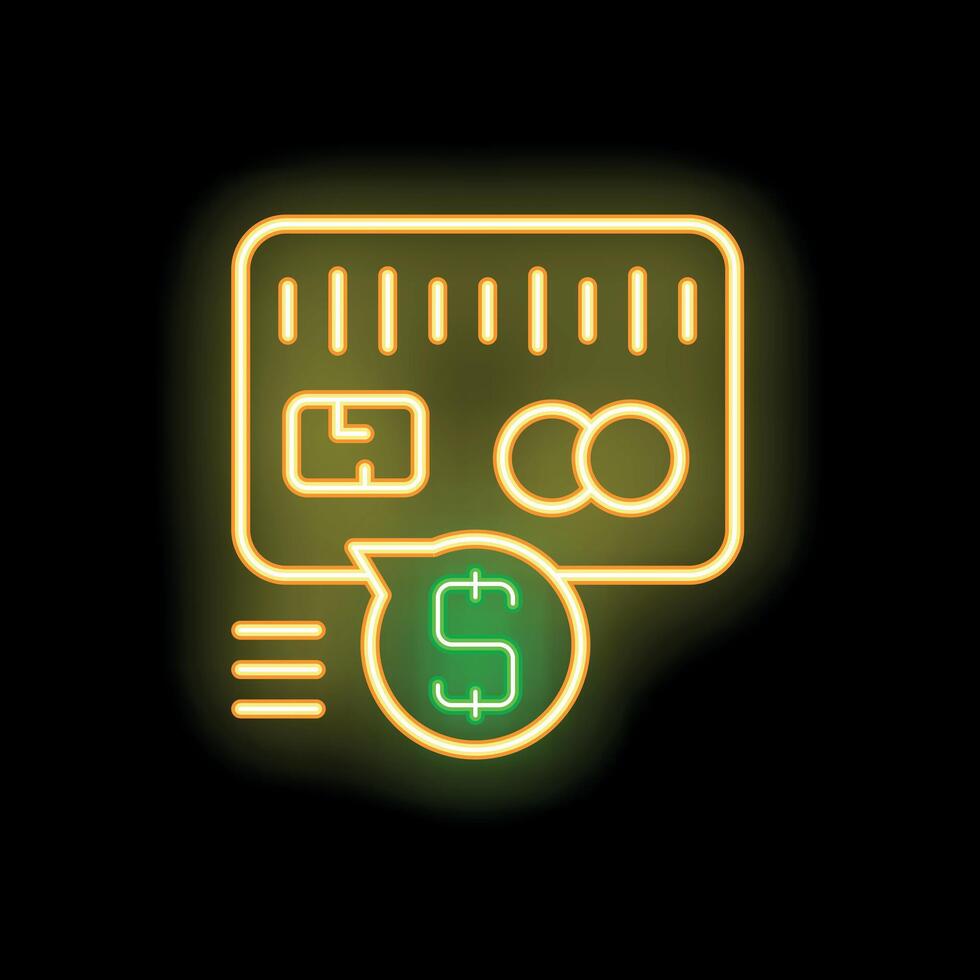 Neon credit card sending money online transaction icon showing digital payment vector