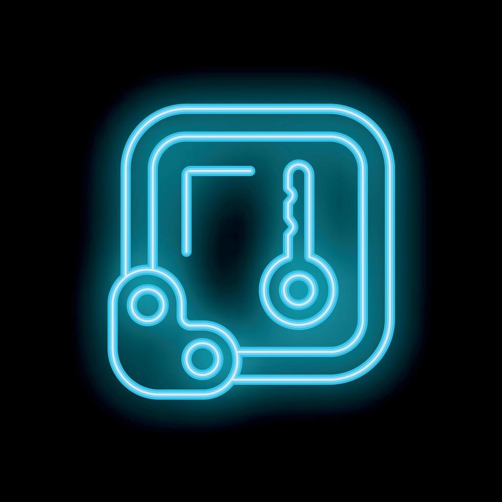Blue neon keypad lock icon glowing on black background vector