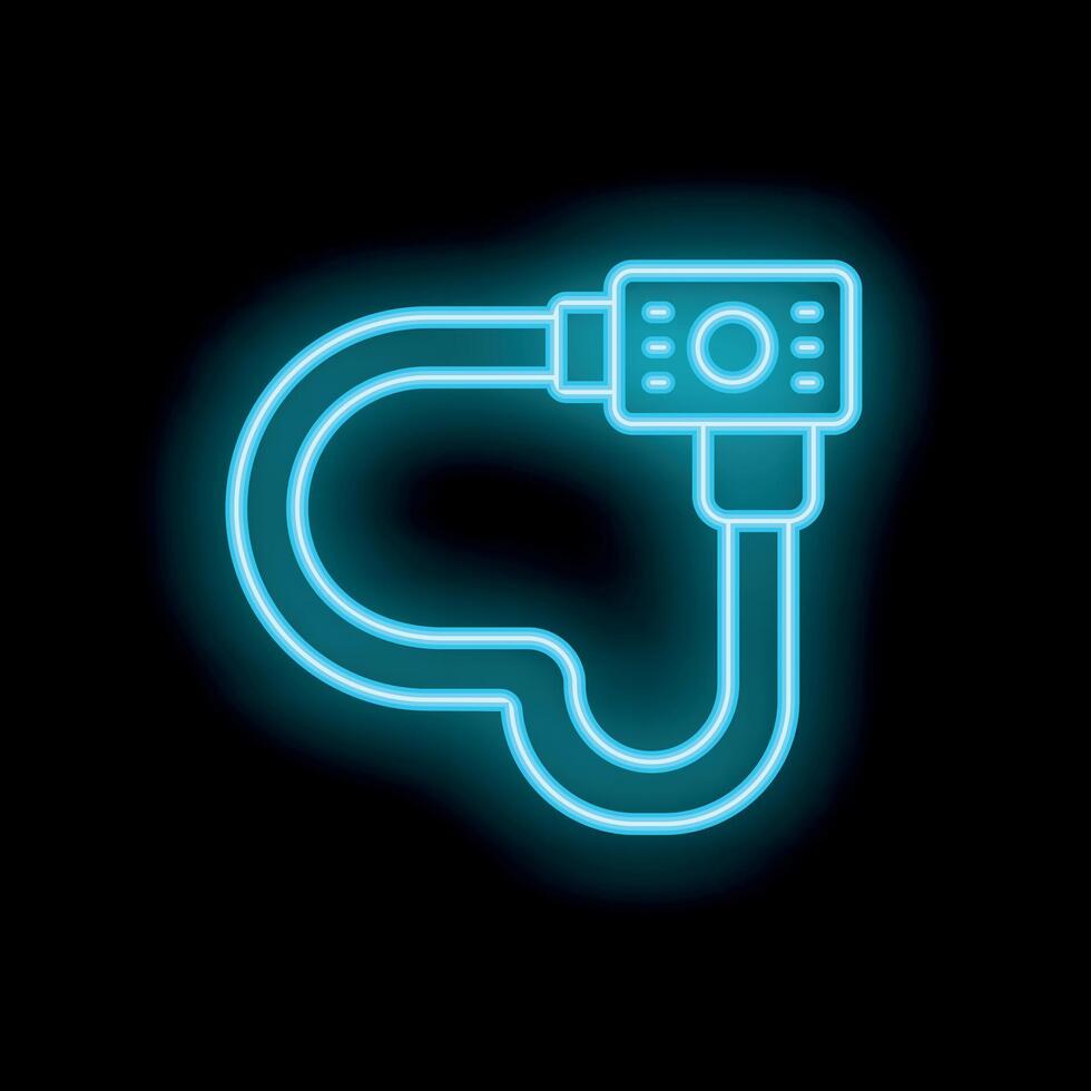 Blue neon sign depicting colonoscopy procedure on black background vector