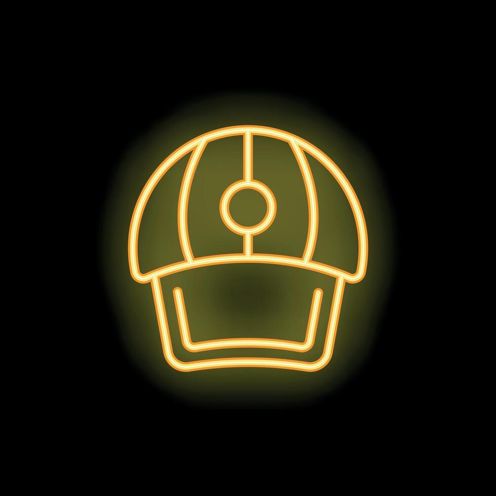 Neon sign showing a construction worker hard hat shining on black background vector