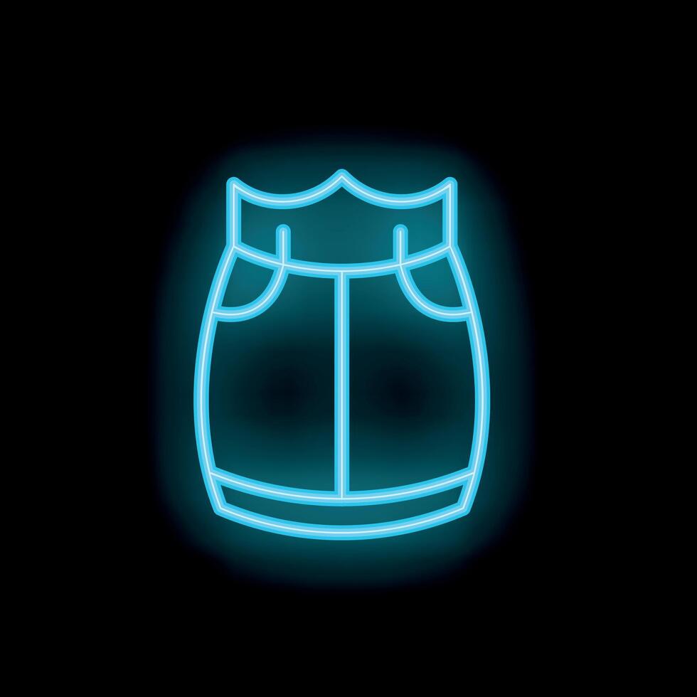 Blue neon sign of a denim skirt glowing on black background vector