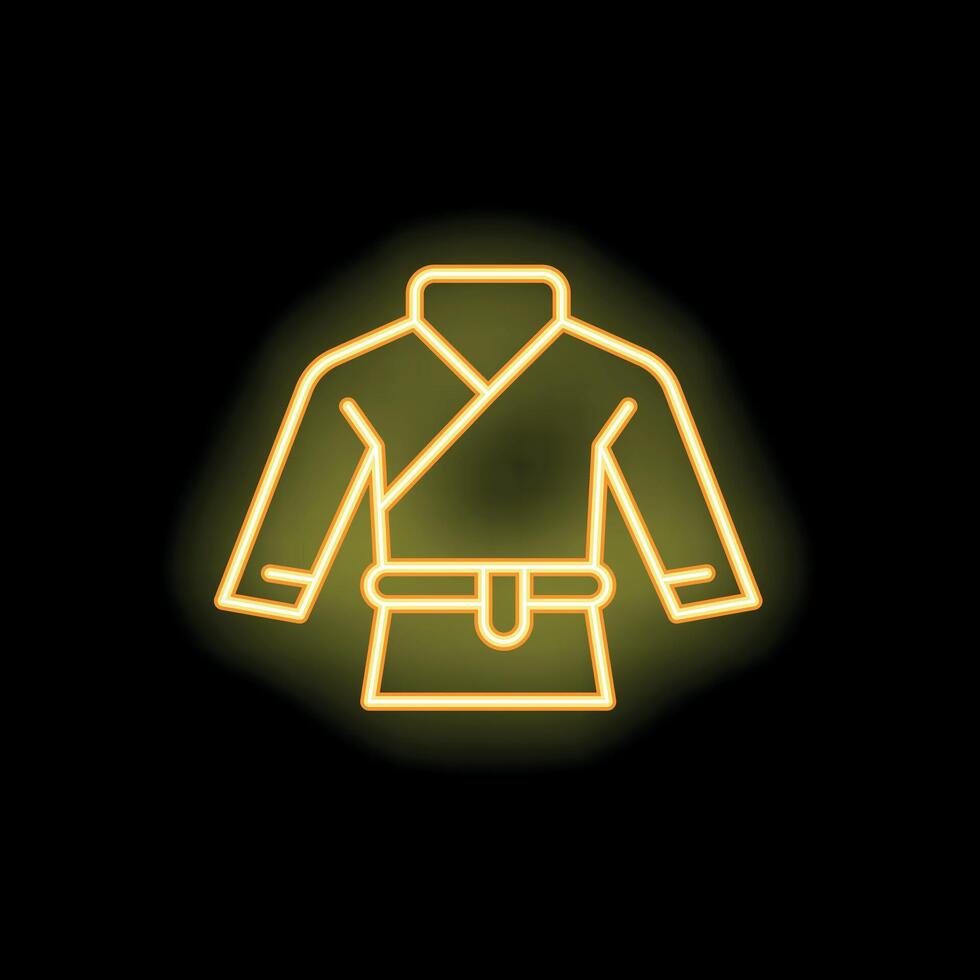 Glowing neon icon of a martial arts uniform with a belt vector