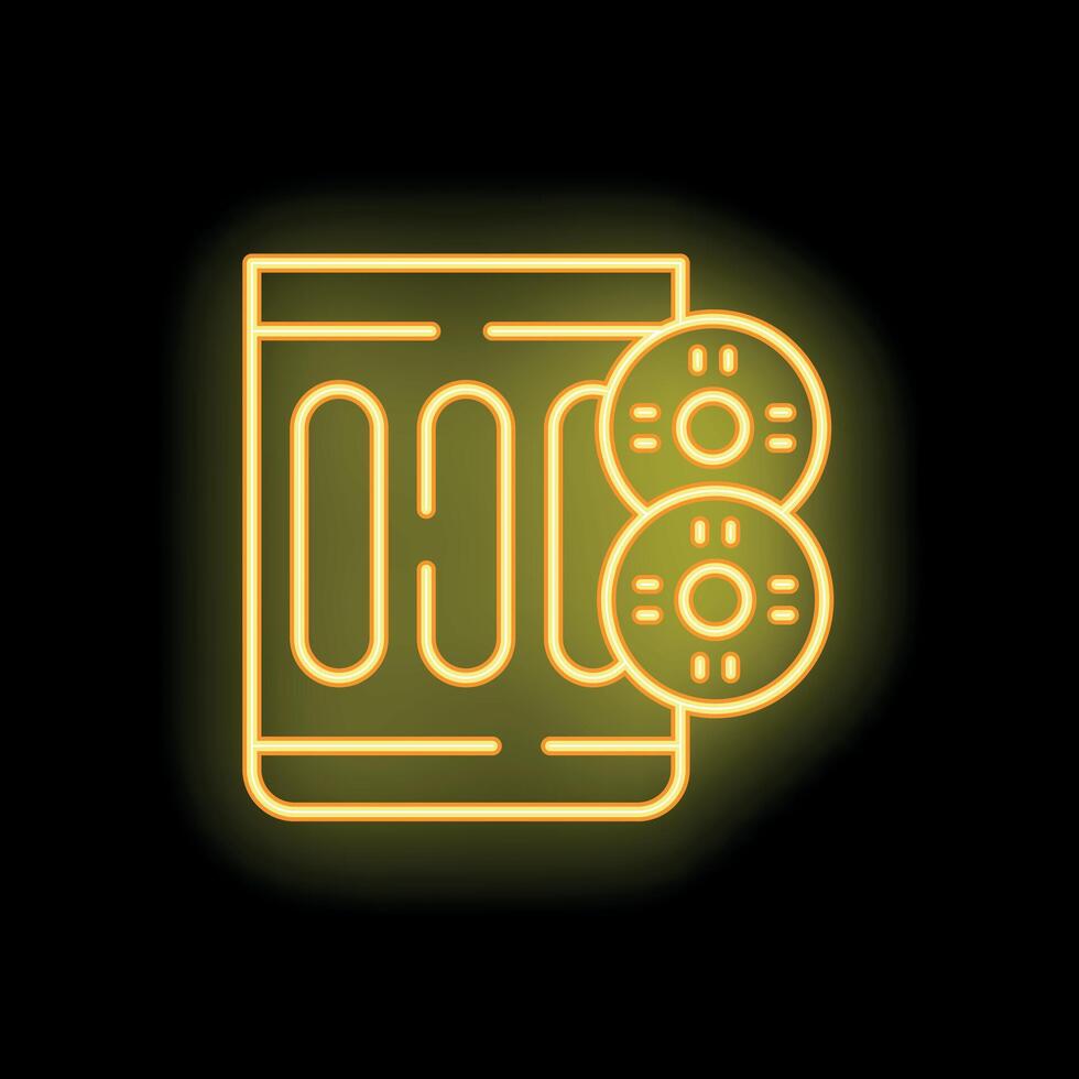 Yellow neon sign of a cocktail with pineapple slices on black background vector