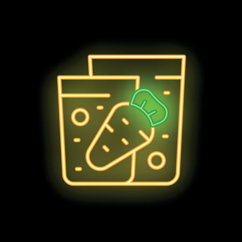 Neon sign of vacuum sealer with carrot for sous vide cooking vector