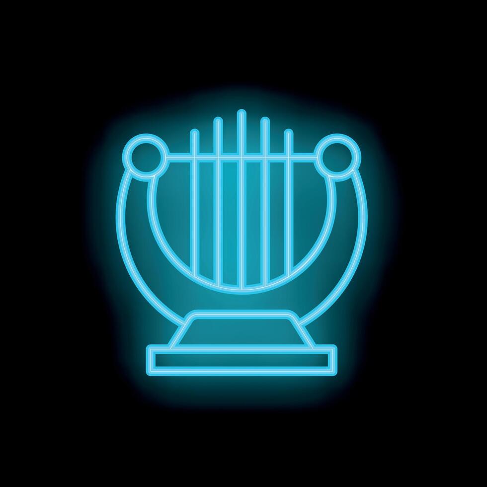 Blue neon sign depicting a lyre on black background vector