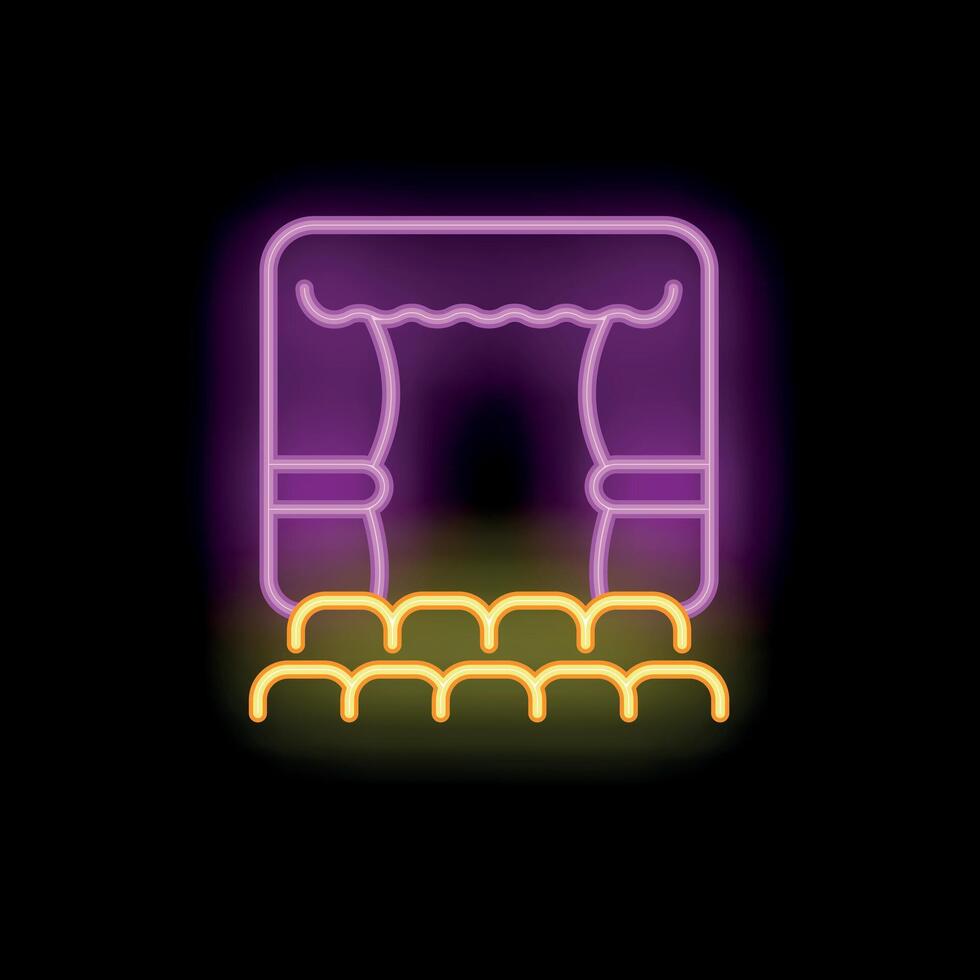 Neon sign indicating a theater with curtains and seats vector