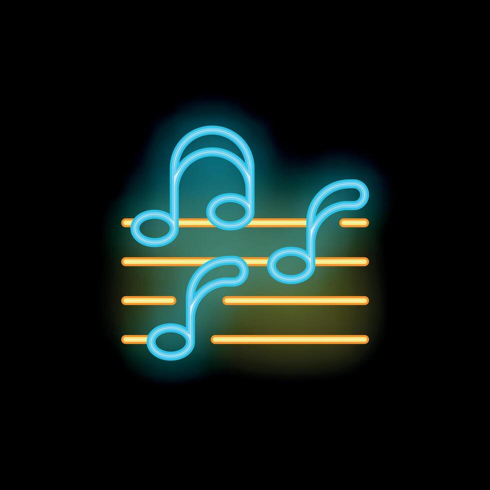 Neon music notes glowing on dark background vector