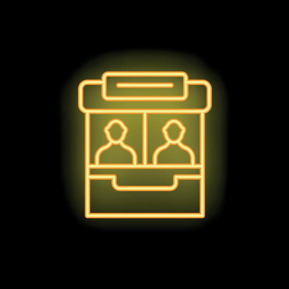 Neon sign of double decker bus with two passengers on black background vector