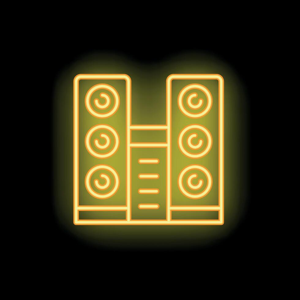 Neon audio system icon glowing on dark background vector