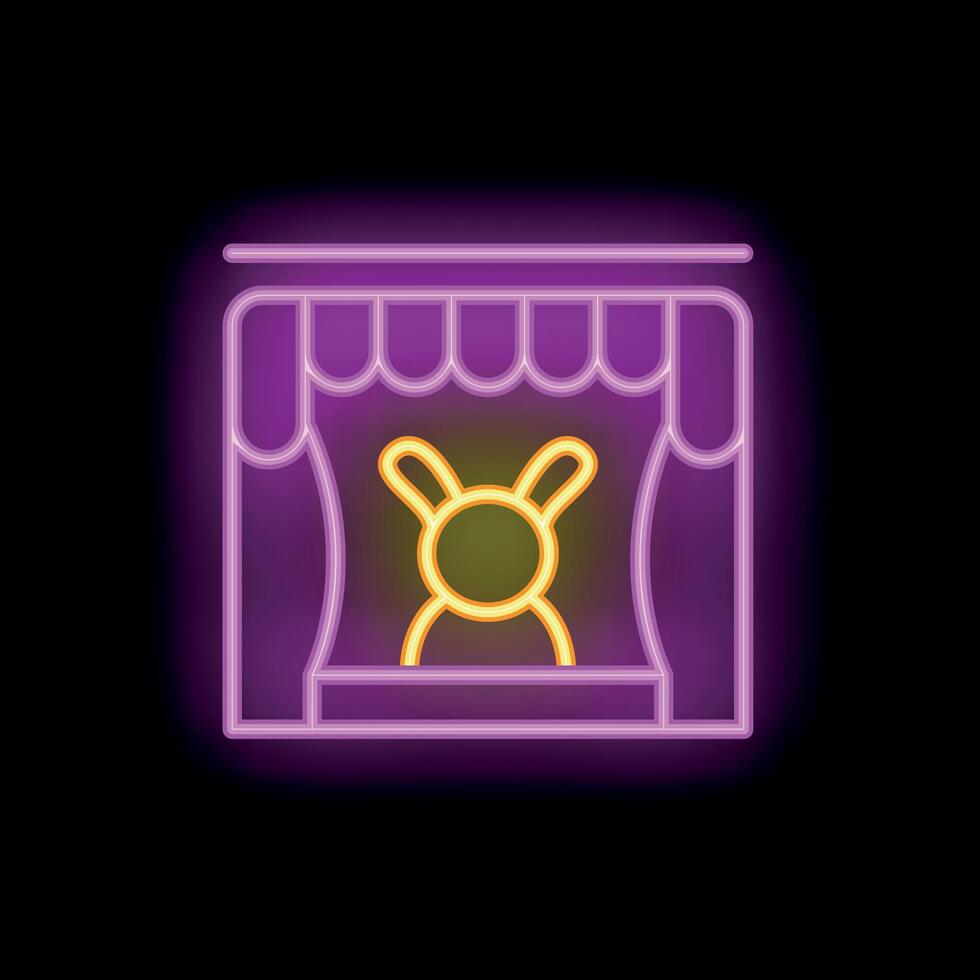 Magic show with rabbit appearing from hat on stage with neon light effect vector