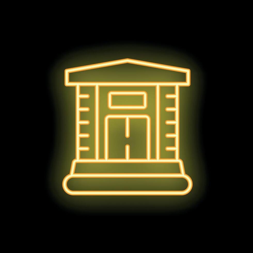 Glowing neon icon of public building with columns at night vector