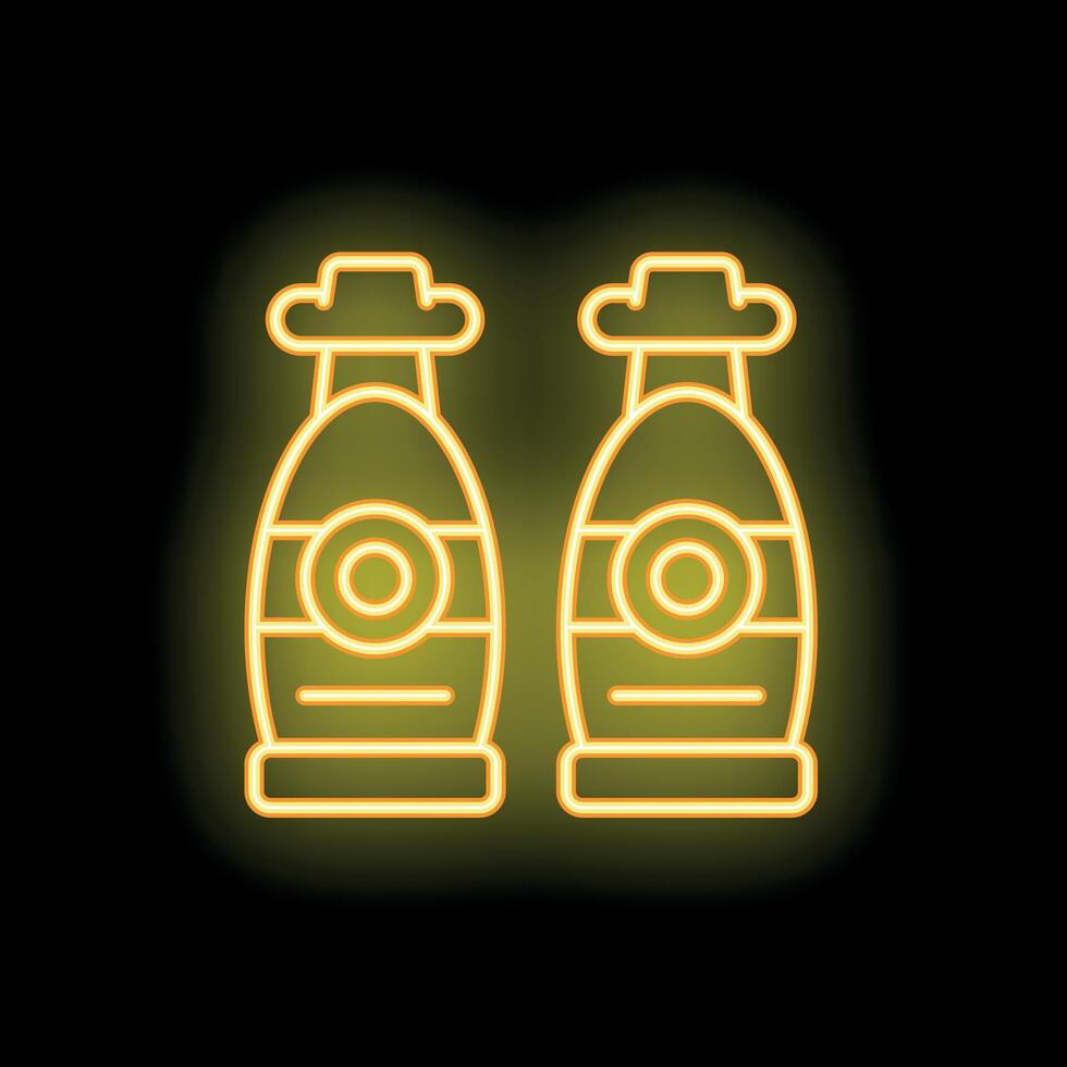 Neon sign of two bottles with blank label representing craft beer on black background vector