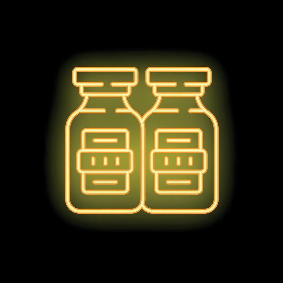 Neon sign of medical vials glowing against a black background vector