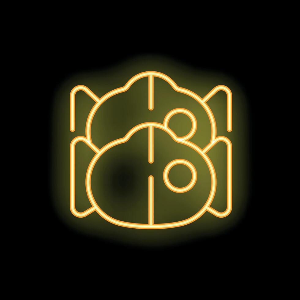 Neon icon of taiyaki, a japanese fish shaped cake, glowing yellow on black background vector