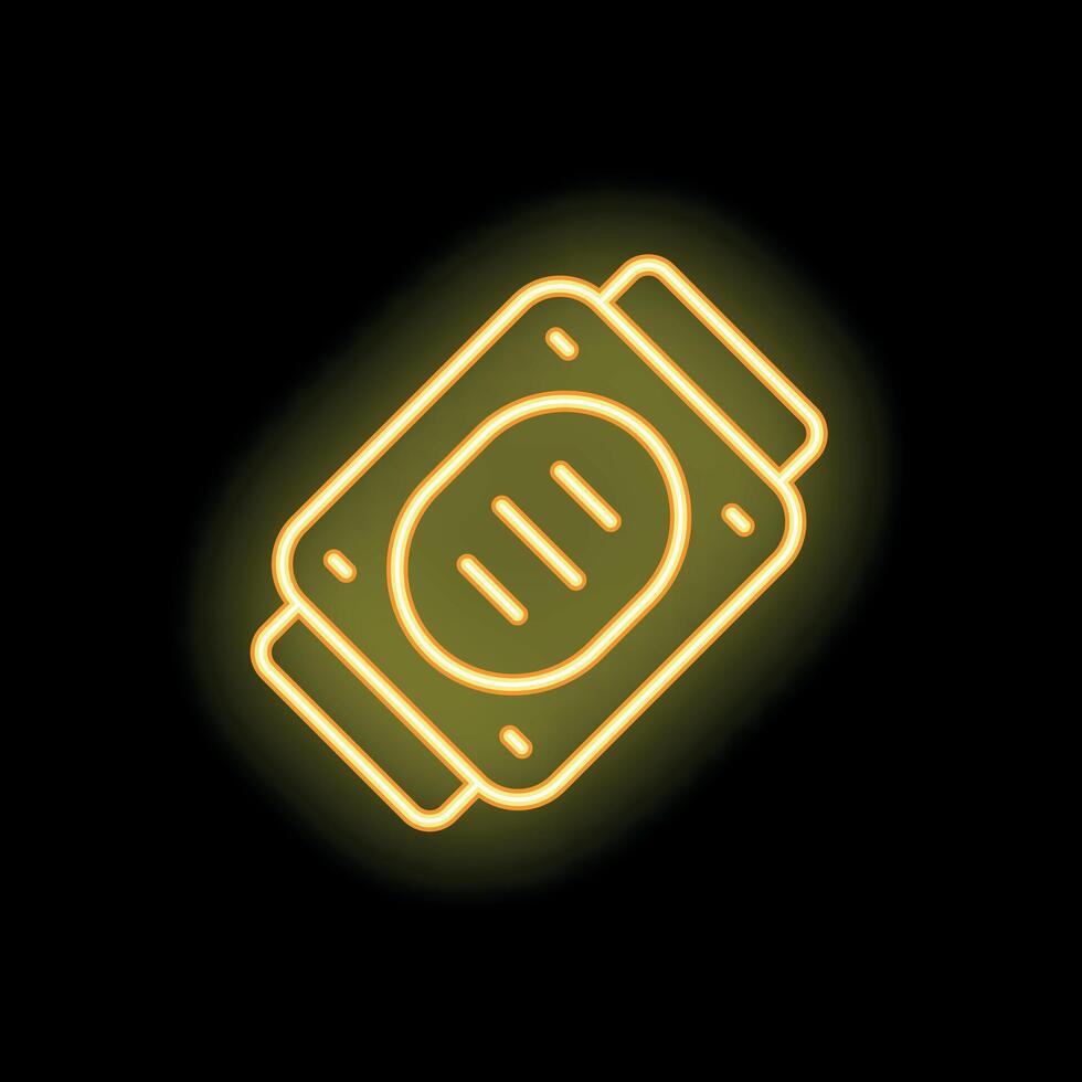 Neon yellow ticket icon glowing on dark background vector