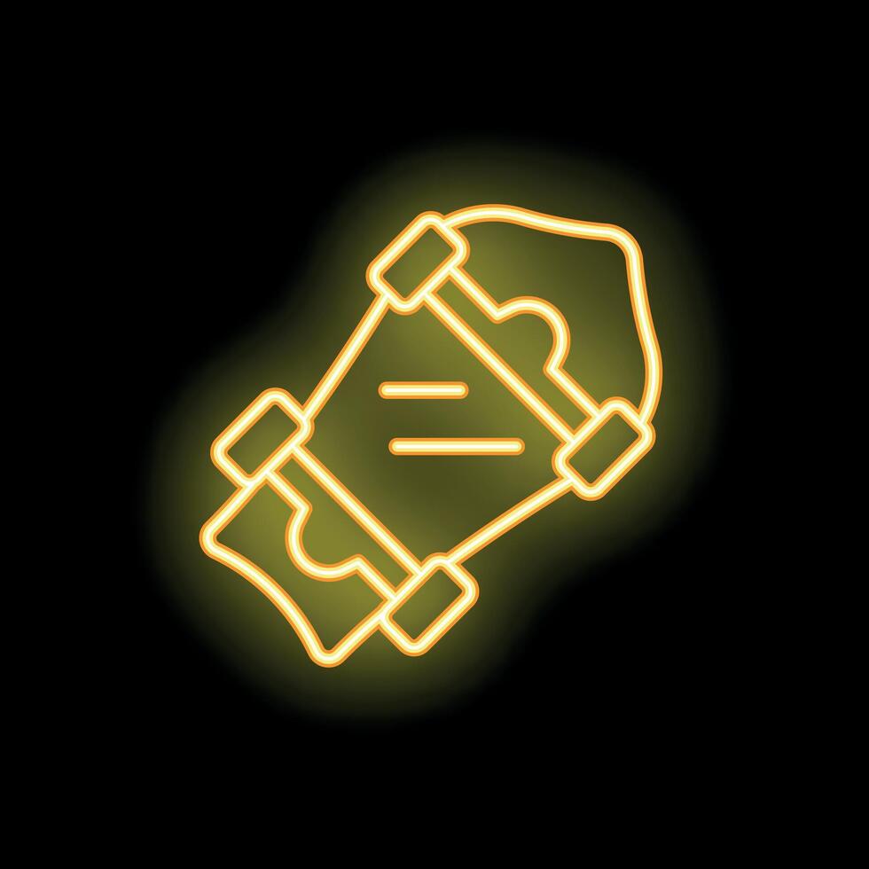 Neon yellow skateboard glowing on black background vector