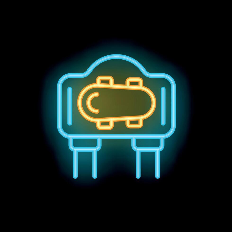 Neon transistor glowing from electrical current on a black background vector