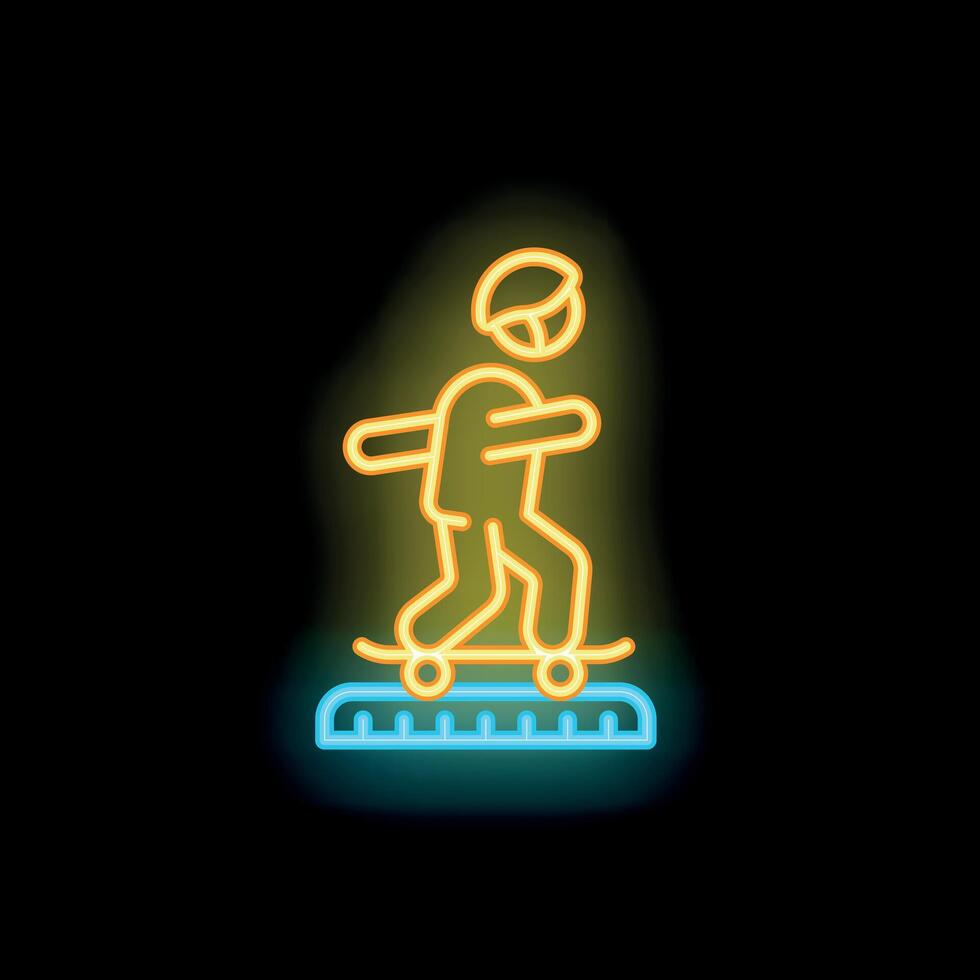 Neon sign showing a skateboarder performing a grind trick on a rail vector