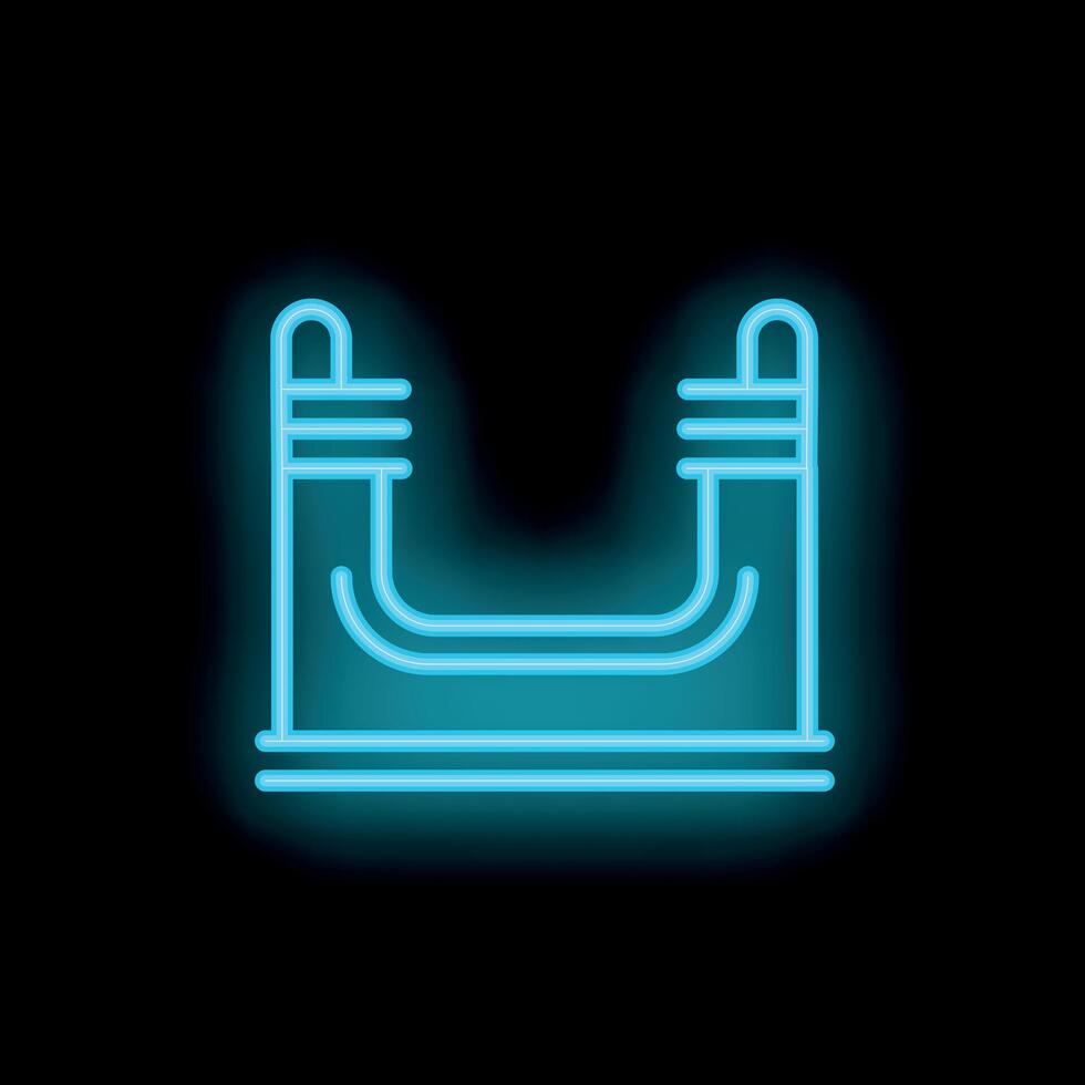 Blue neon sign showing a public swimming pool with diving board on black background vector