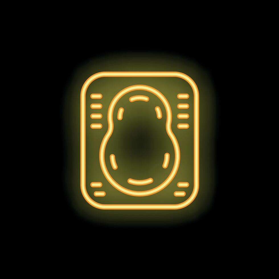 Neon yellow ultrasound scan icon glowing on black background vector