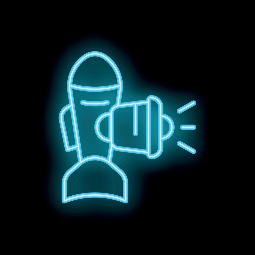 Neon rocket announcing big sale with megaphone advertisement vector