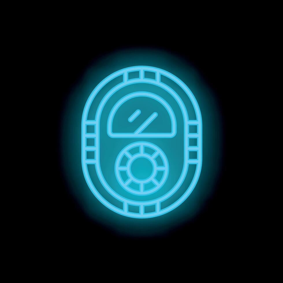 Neon parking meter icon glowing on dark background vector