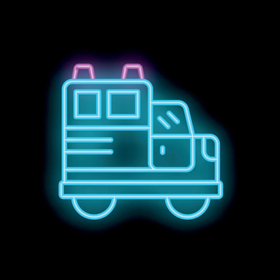 Neon icon of armored bank truck transporting money vector