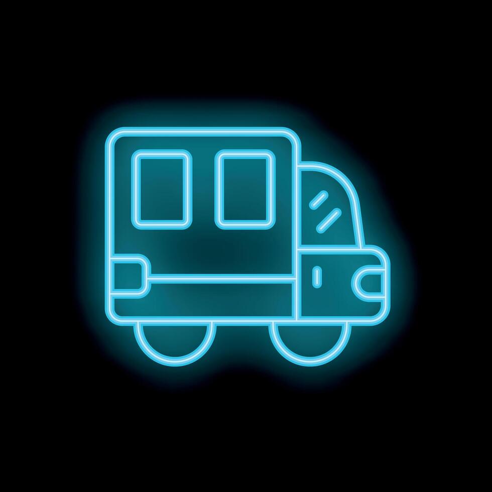 Blue neon sign of a delivery van on a black background vector