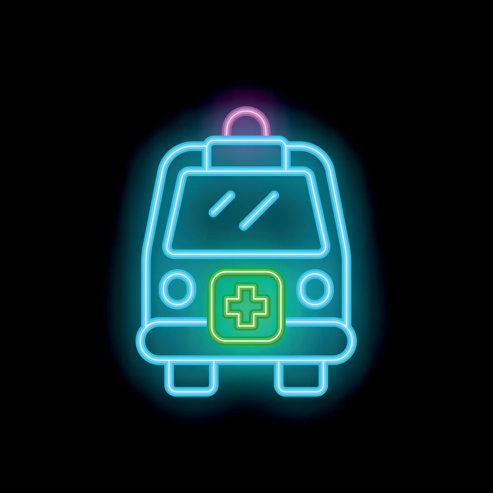 Glowing neon ambulance sign showing emergency medical services vector