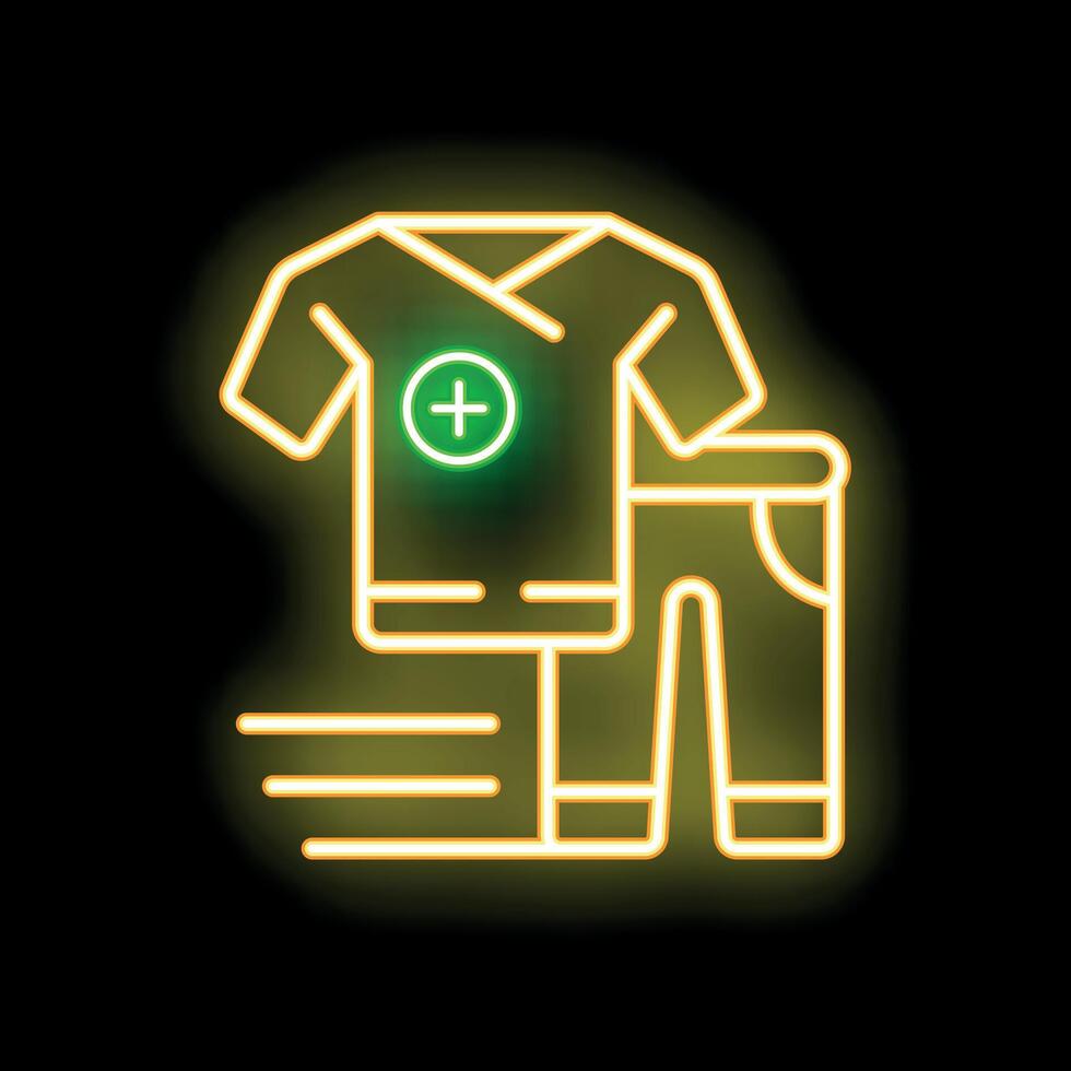 Neon sign representing medical uniform for doctors and nurses rushing to work vector