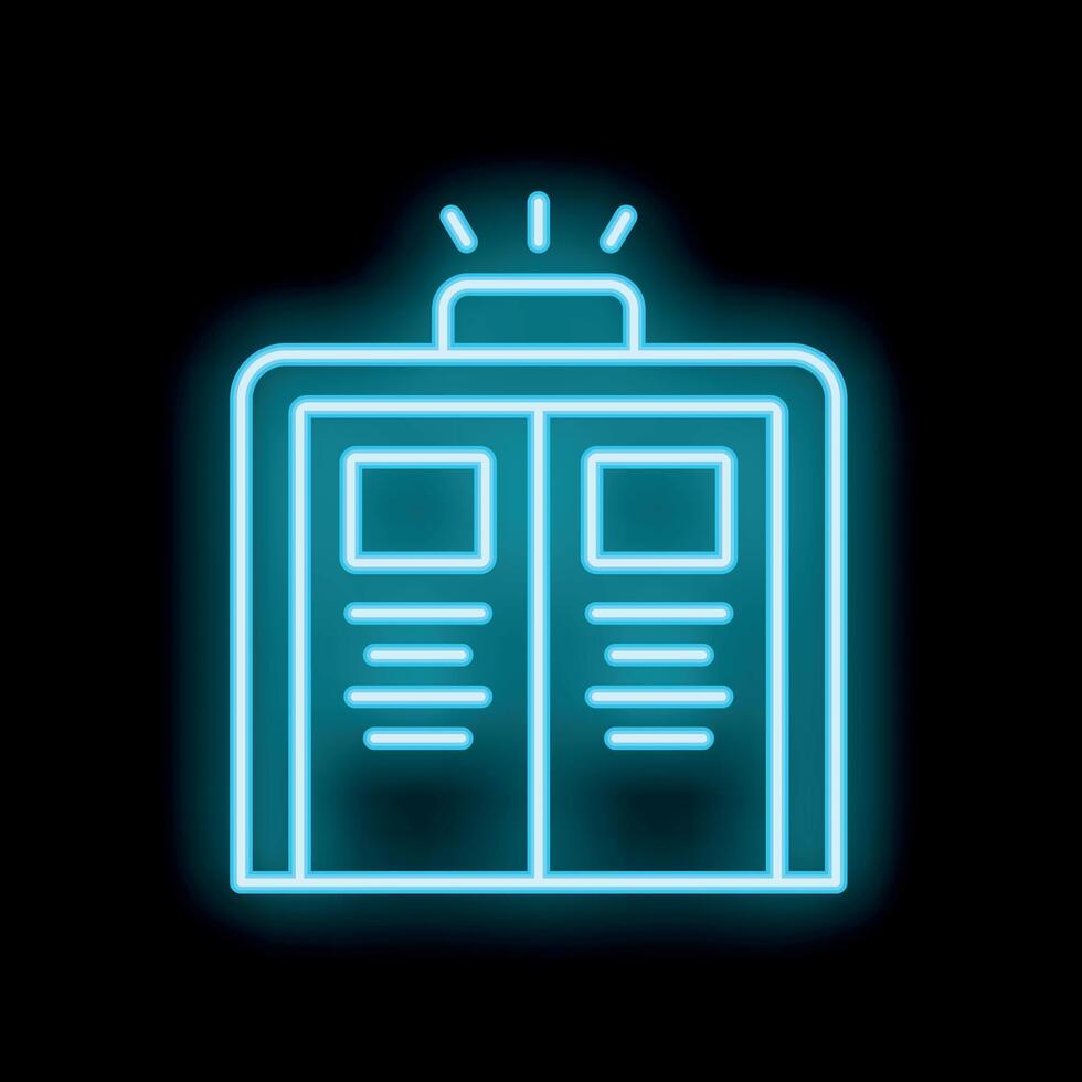 Neon blue light showing open book with empty pages icon on black background vector