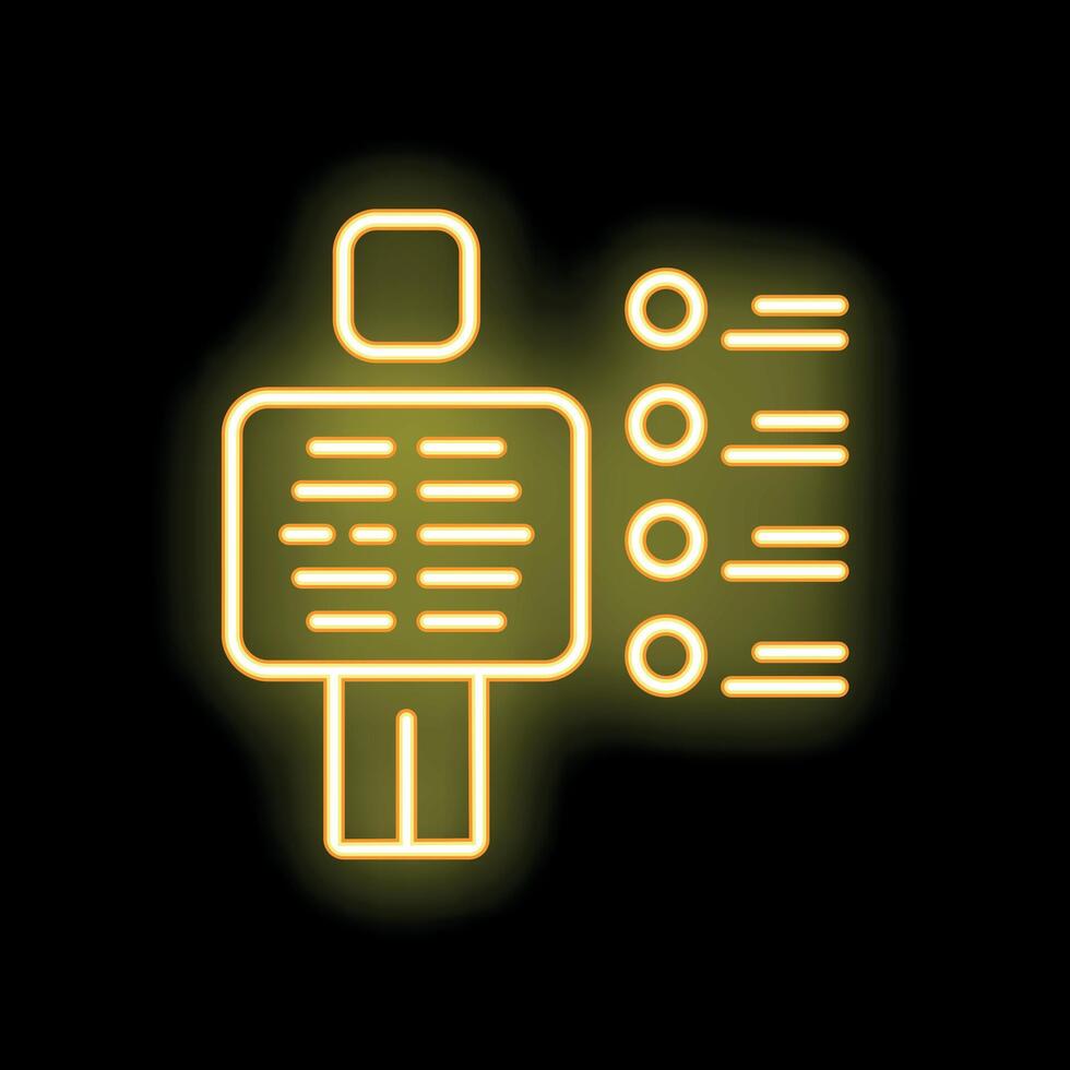 Neon icon of patient undergoing medical scan with results displayed vector