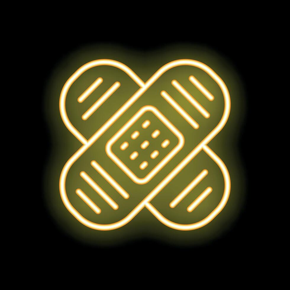 Yellow neon style bandage crossing over on black background vector