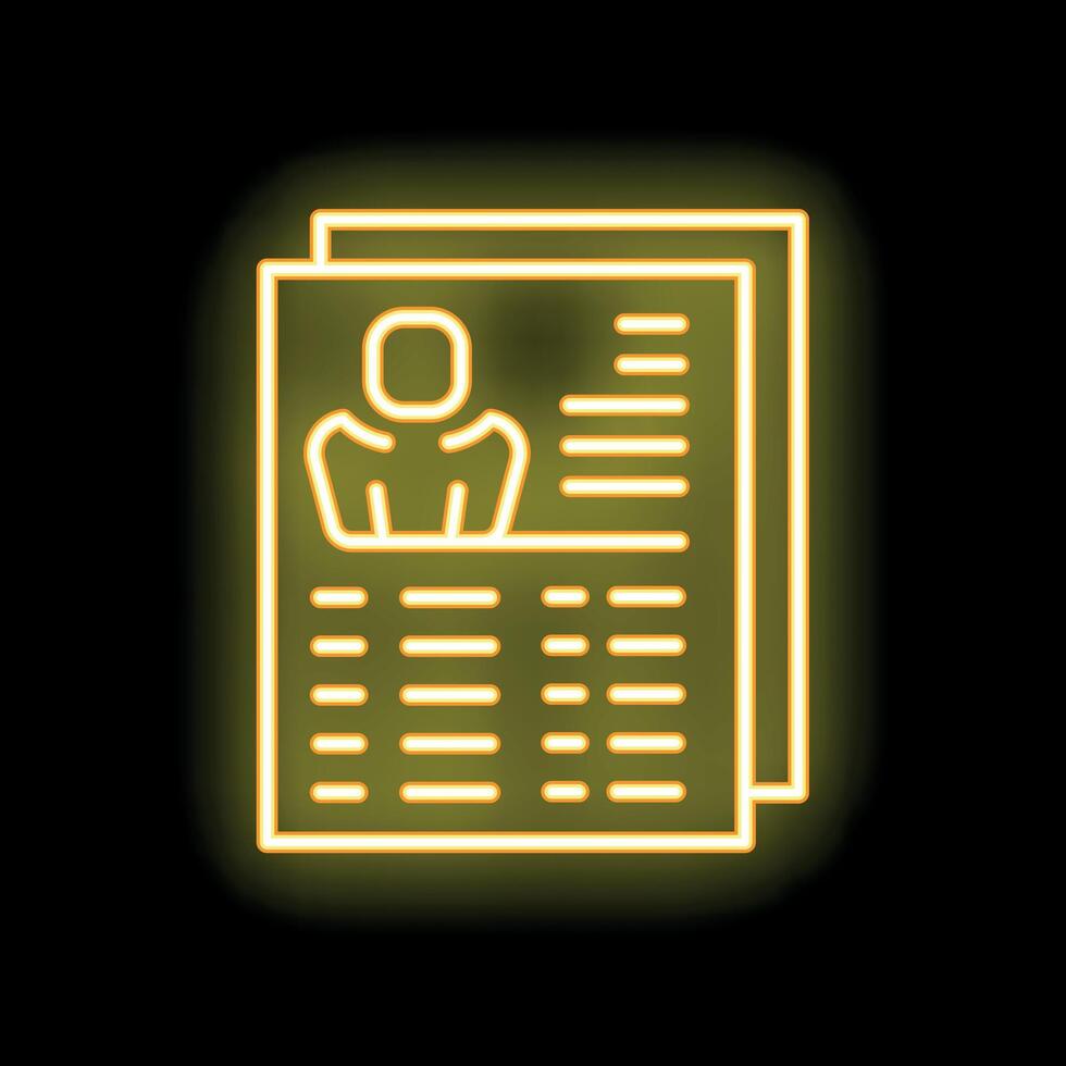 Neon icon of curriculum vitae with businessman character representing job search vector
