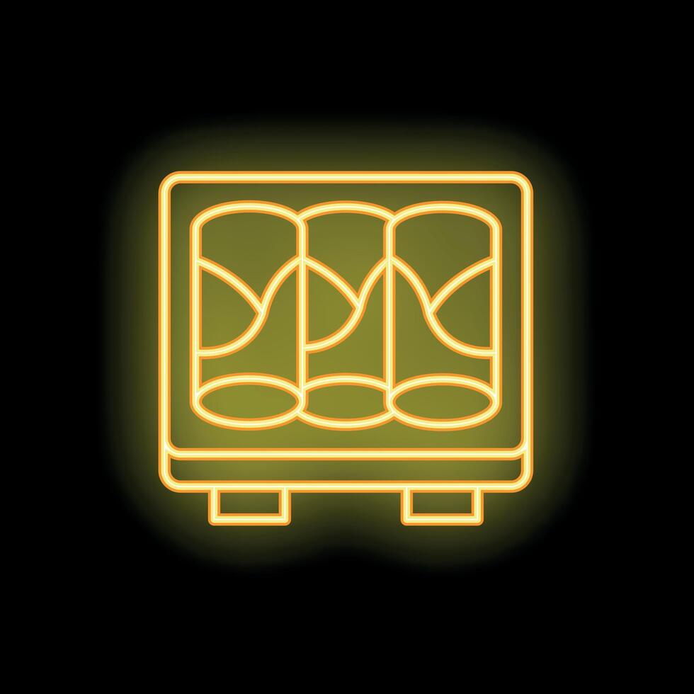 Neon icon of sushi rolls on a tray glowing on black background vector