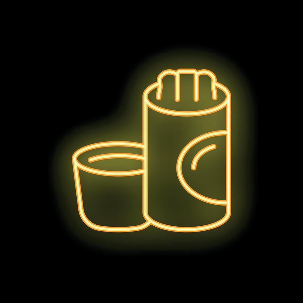 Neon yellow cosmetic stick with open lid on black background vector