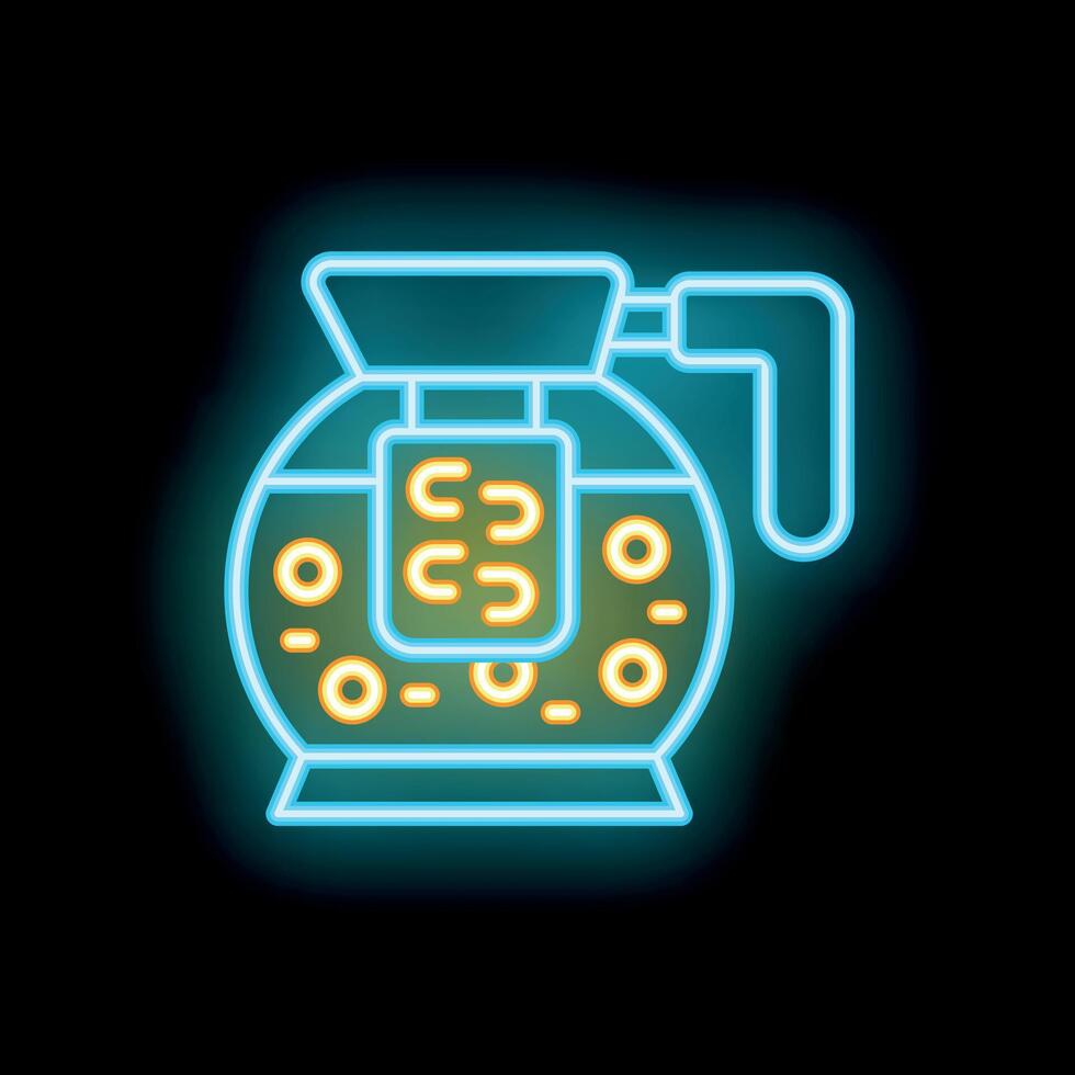 Neon coffee maker brewing aromatic beverage icon illustration vector