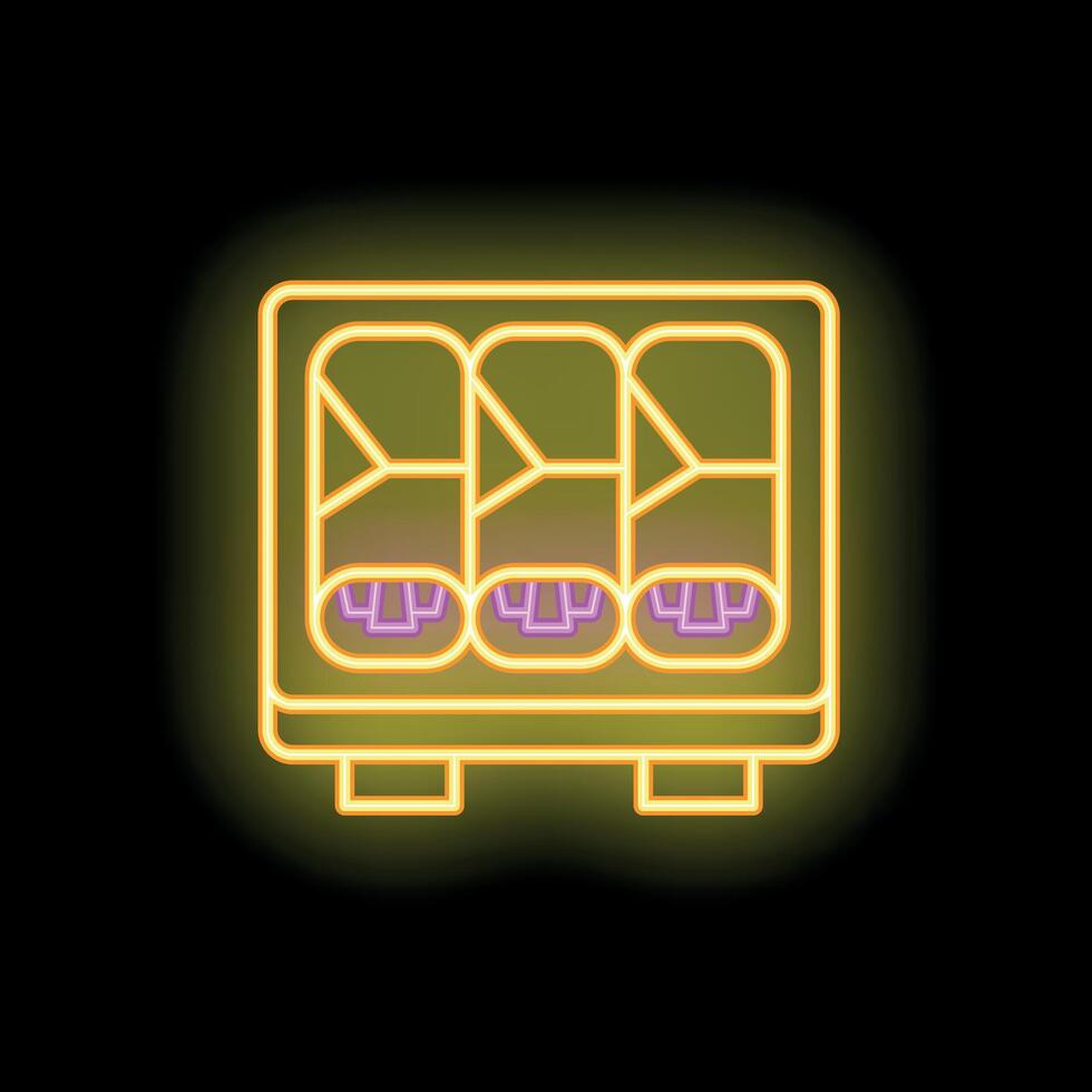 Neon sign showing three spring rolls in takeaway box vector